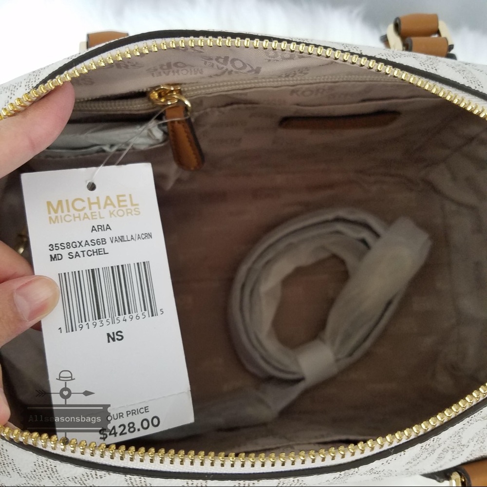 NWT Michael Kors Aria Medium Satchel Vanilla Acorn - Picture 7 of 8